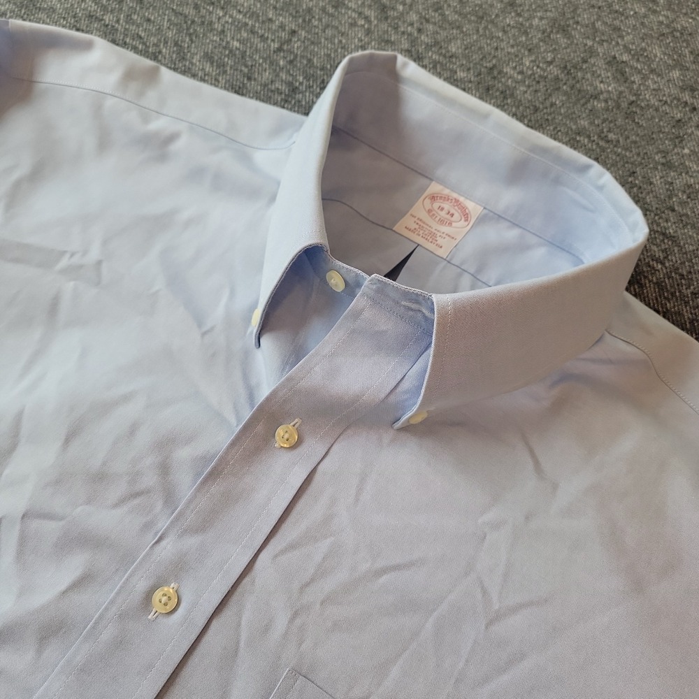 Brooks Brothers Dress Shirt Men's 18 34 Blue Regent Non Iron Button Down OCBD